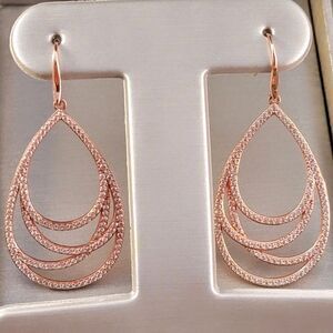 White Sapphire Layered Teardrop Earrings in Sterling Silver with 18K